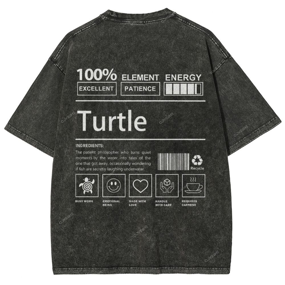 Unisex Turtle Printed Washed Tee