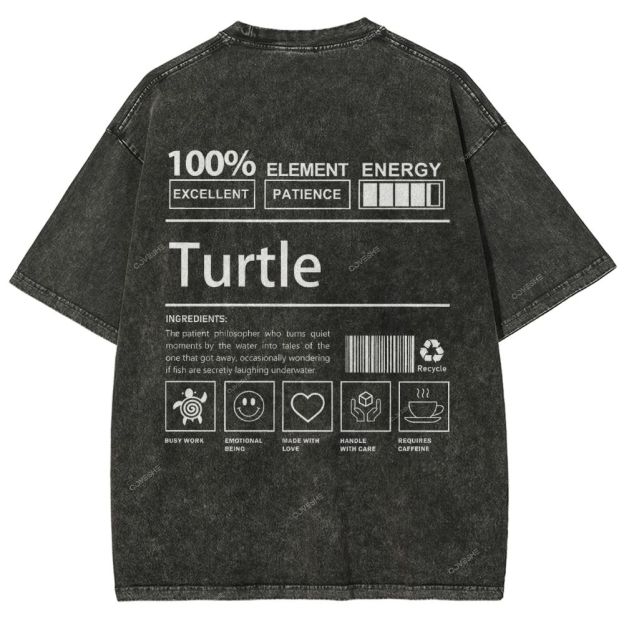 Unisex Turtle Printed Washed Tee
