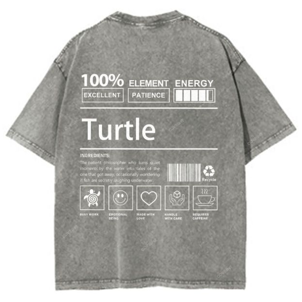 Unisex Turtle Printed Washed Tee