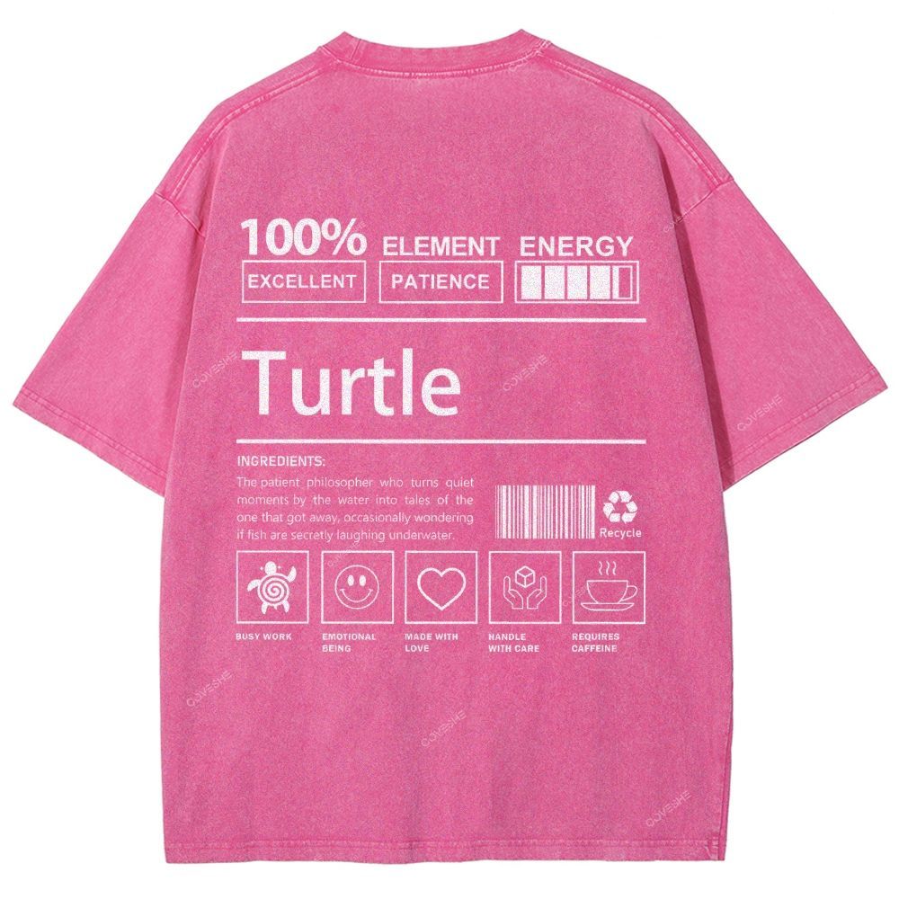 Unisex Turtle Printed Washed Tee
