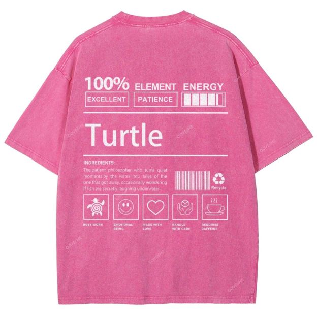 Unisex Turtle Printed Washed Tee