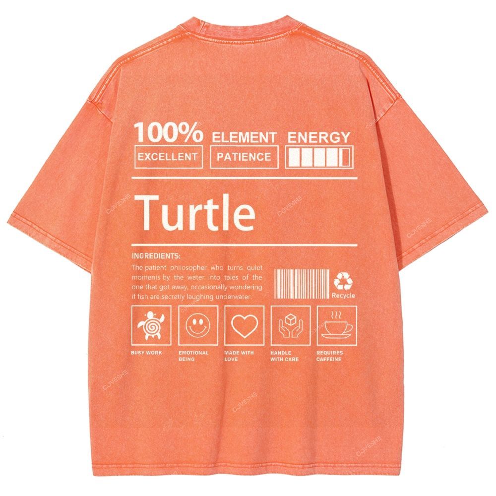 Unisex Turtle Printed Washed Tee