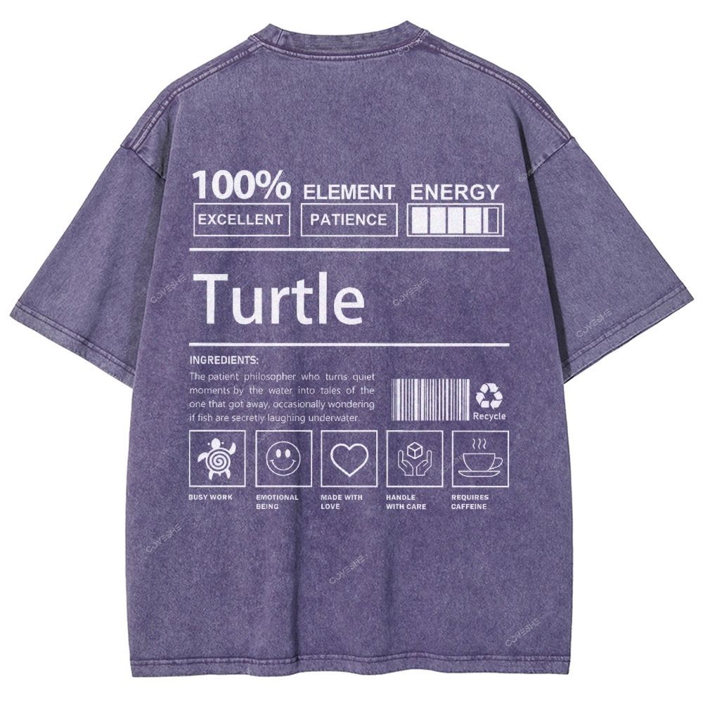 Unisex Turtle Printed Washed Tee