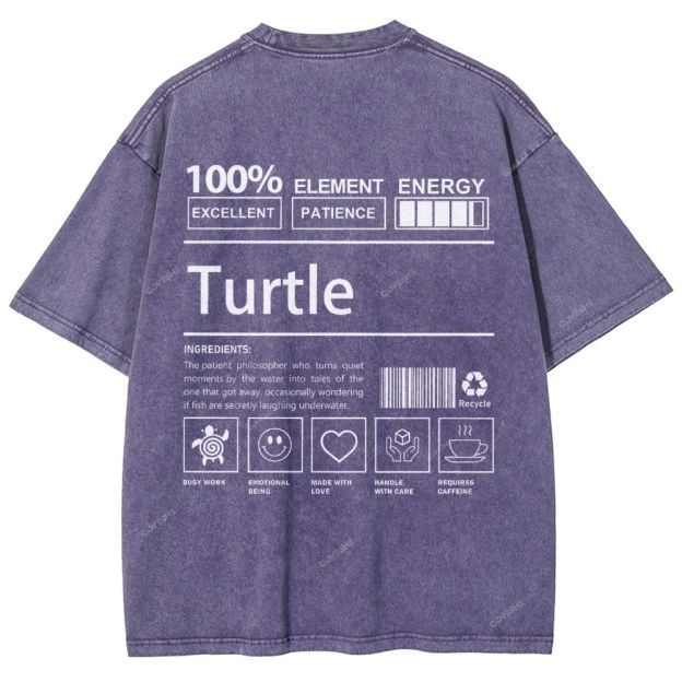 Unisex Turtle Printed Washed Tee