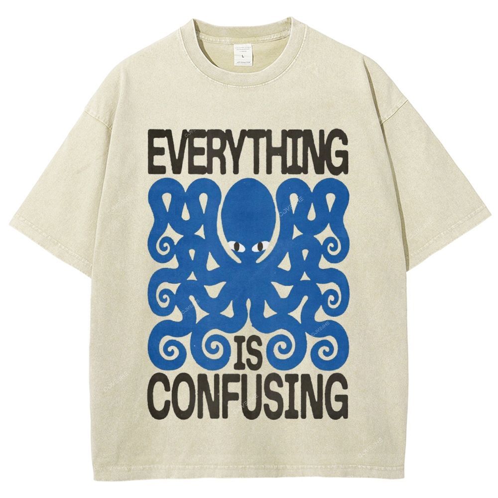 Unisex Octopus Printed Washed Tee