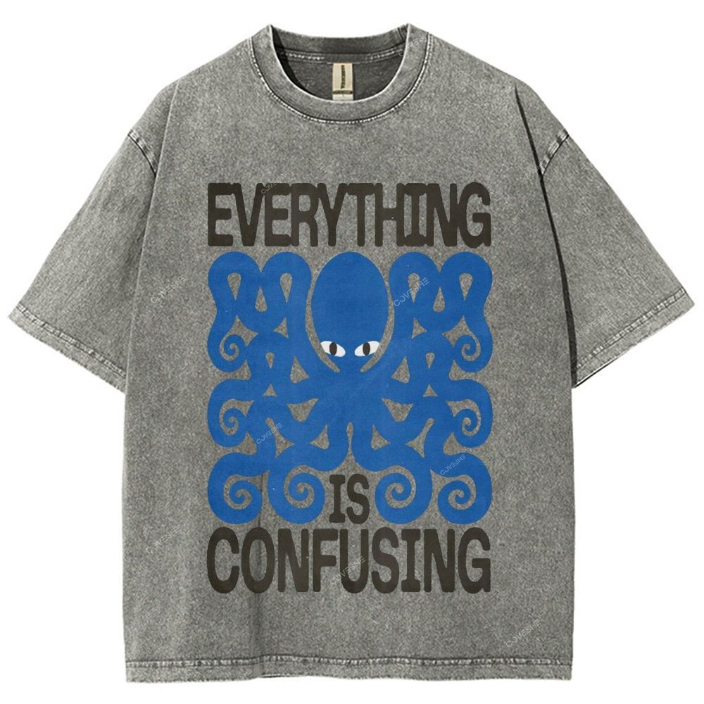 Unisex Octopus Printed Washed Tee