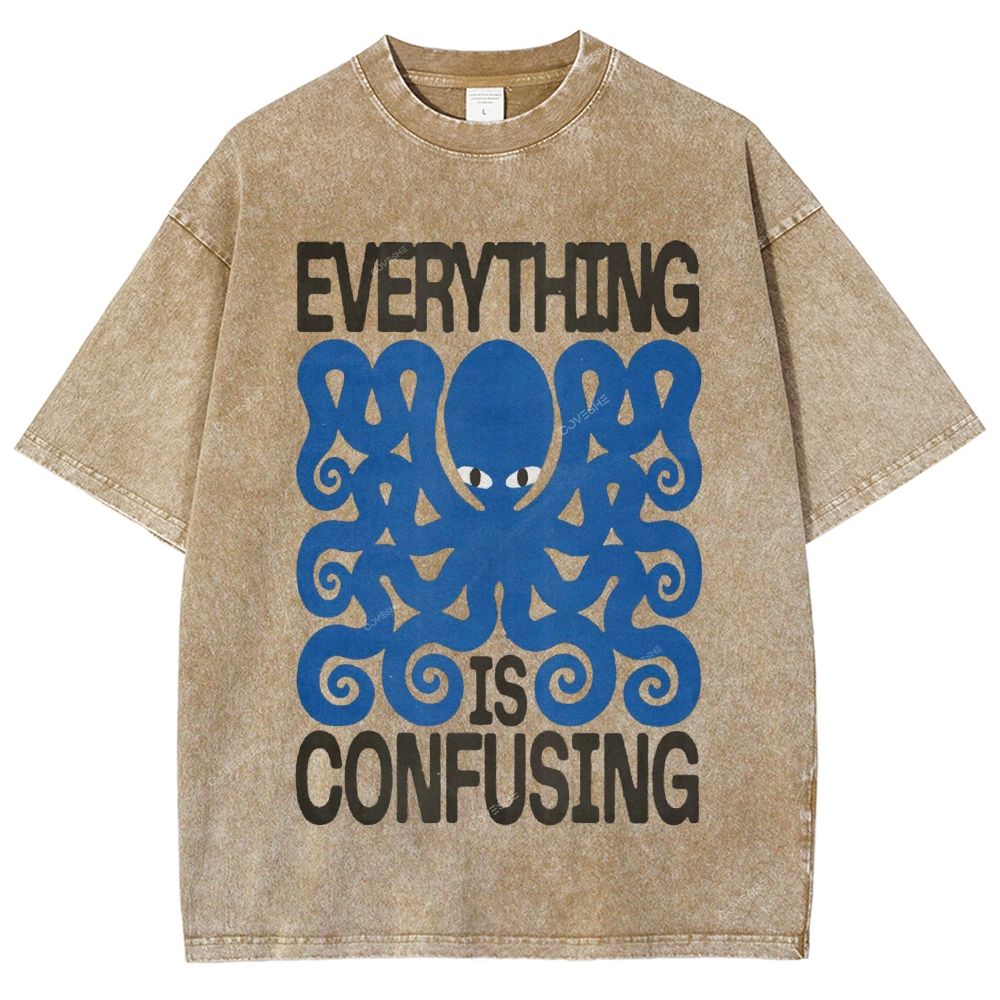 Unisex Octopus Printed Washed Tee