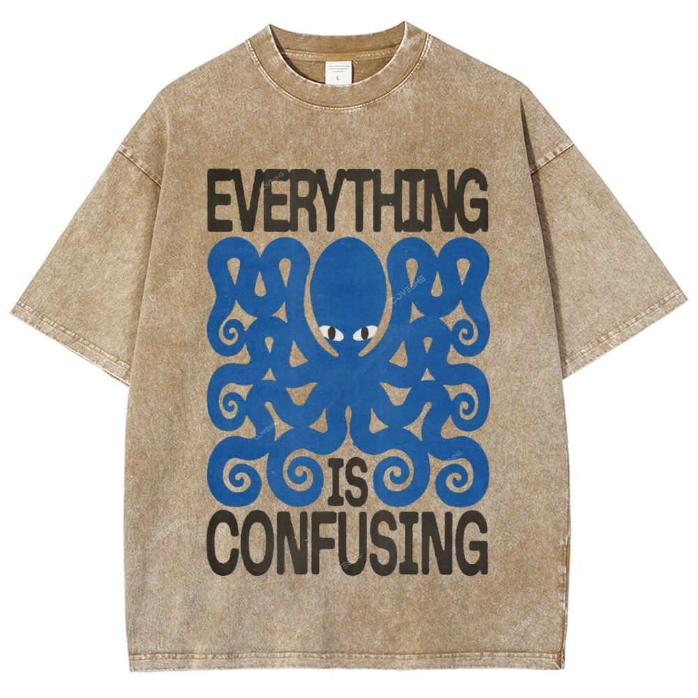 Unisex Octopus Printed Washed Tee