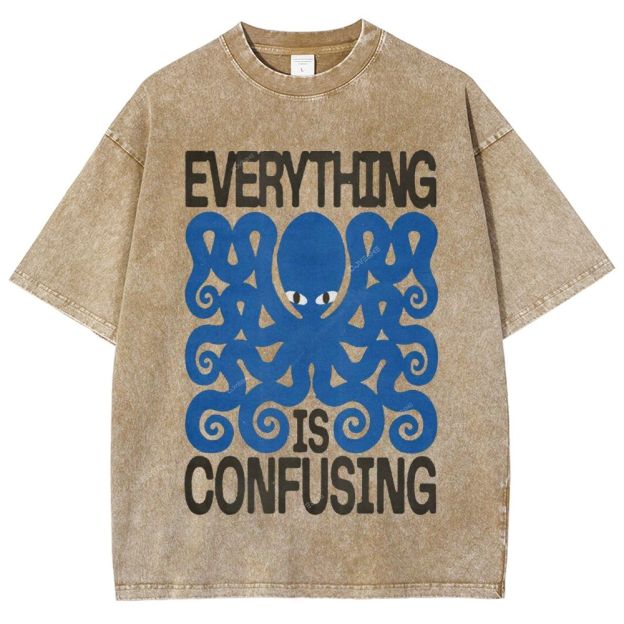 Unisex Octopus Printed Washed Tee