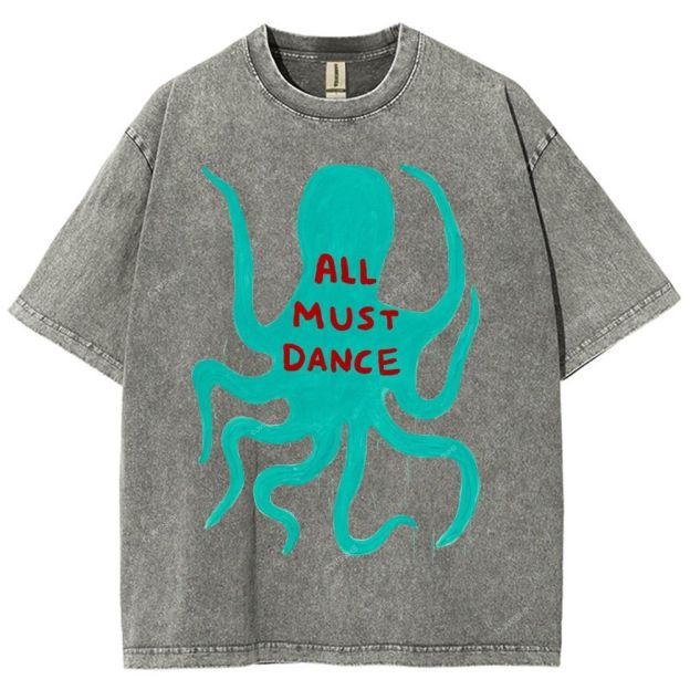 Unisex Dance Octopus Printed Washed Tee
