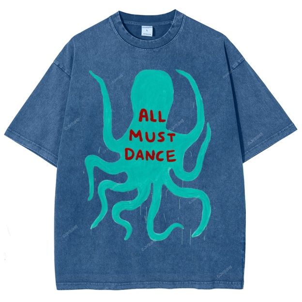 Unisex Dance Octopus Printed Washed Tee