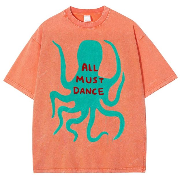 Unisex Dance Octopus Printed Washed Tee