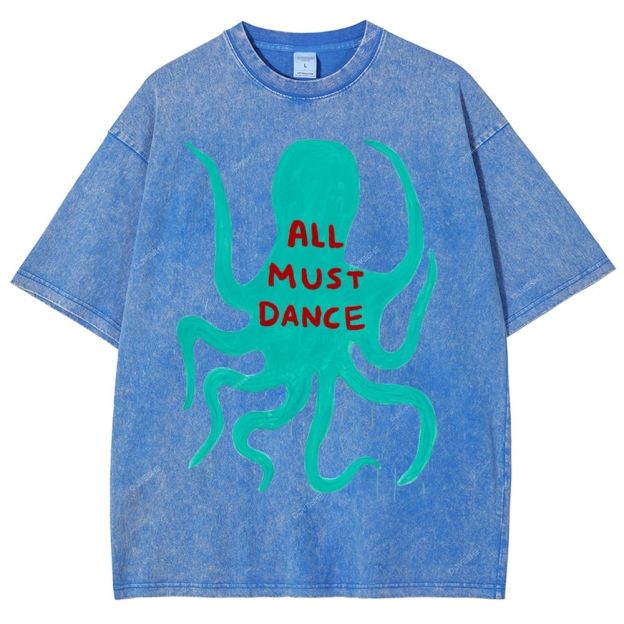 Unisex Dance Octopus Printed Washed Tee