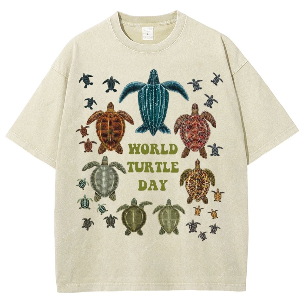 Unisex Turtle Printed Washed Tee