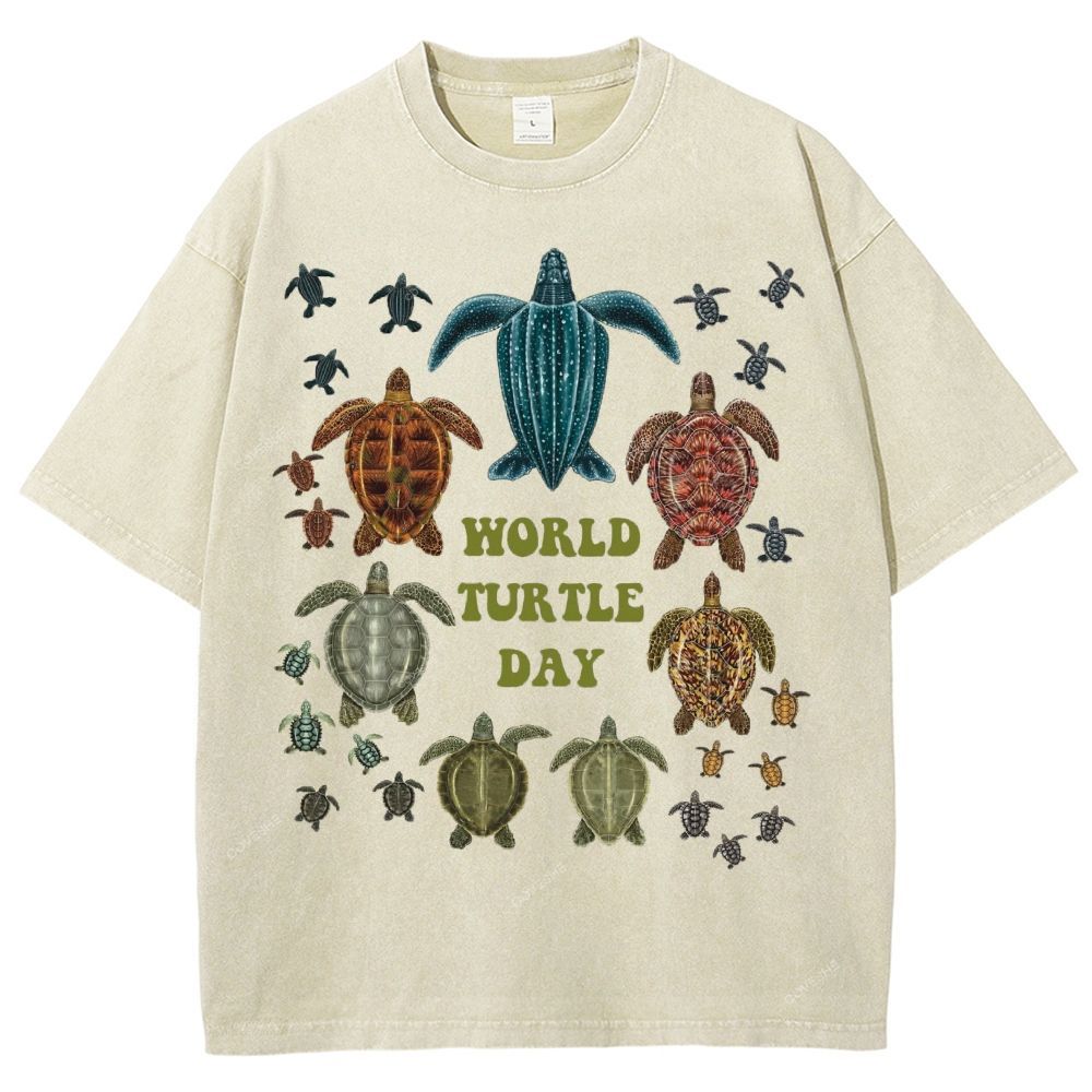 Unisex Turtle Printed Washed Tee