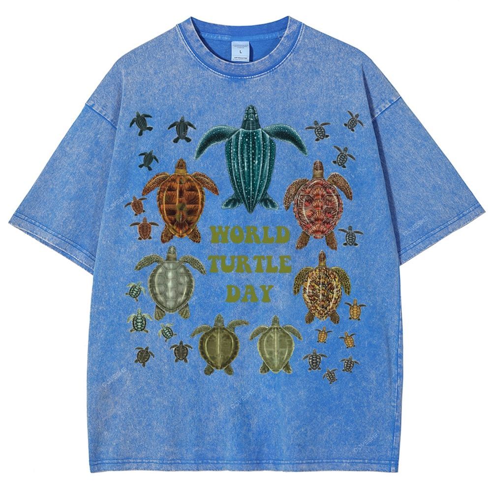 Unisex Turtle Printed Washed Tee
