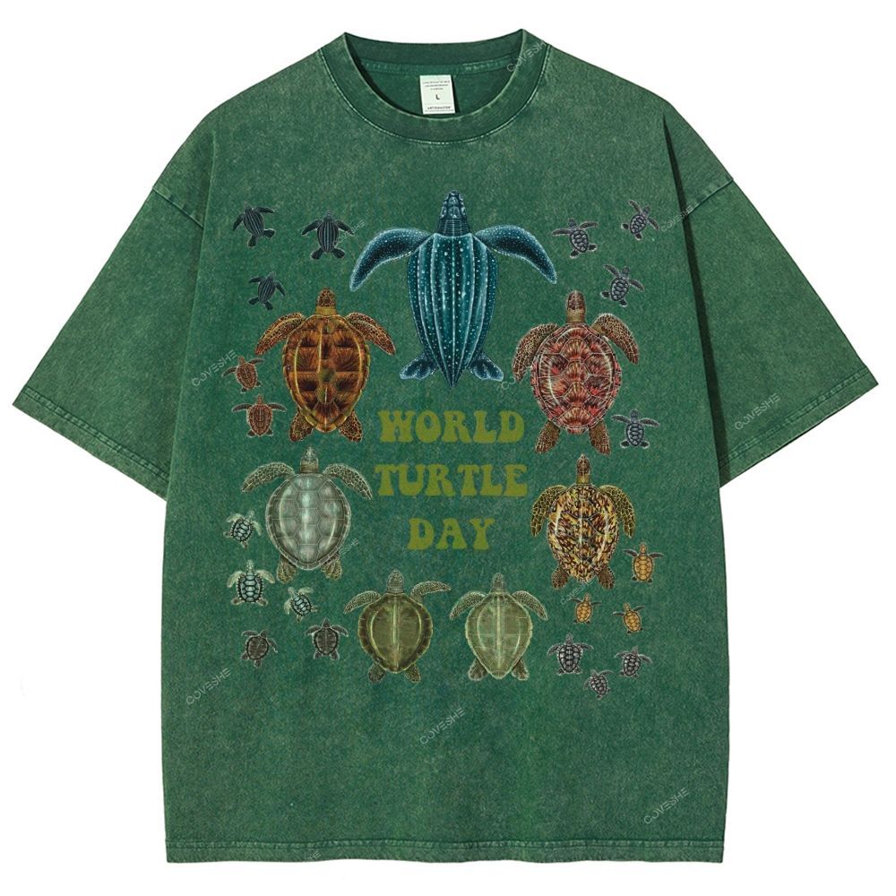 Unisex Turtle Printed Washed Tee