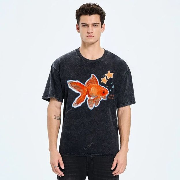 Unisex Goldfish Printed Washed Tee
