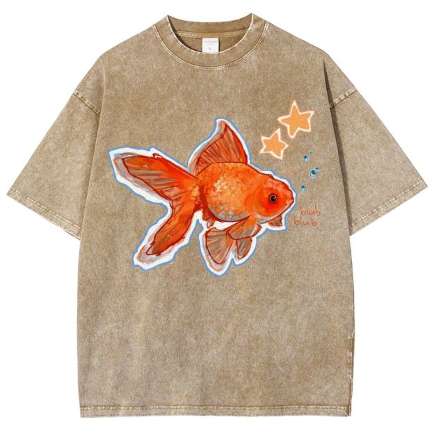 Unisex Goldfish Printed Washed Tee