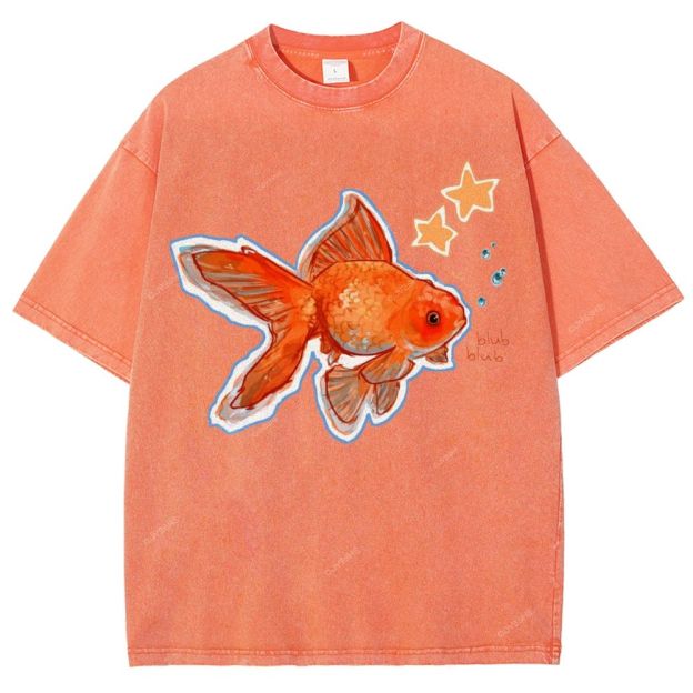 Unisex Goldfish Printed Washed Tee
