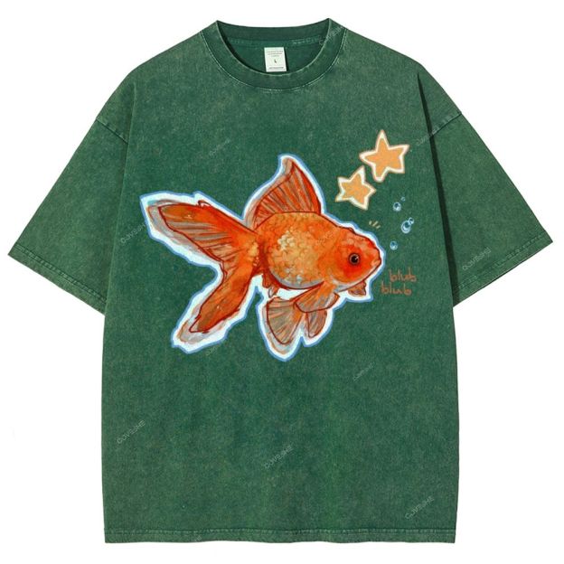 Unisex Goldfish Printed Washed Tee