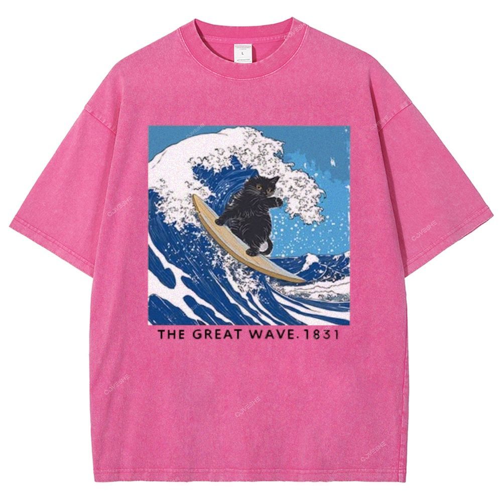 Unisex The Great Wave Printed Washed Tee