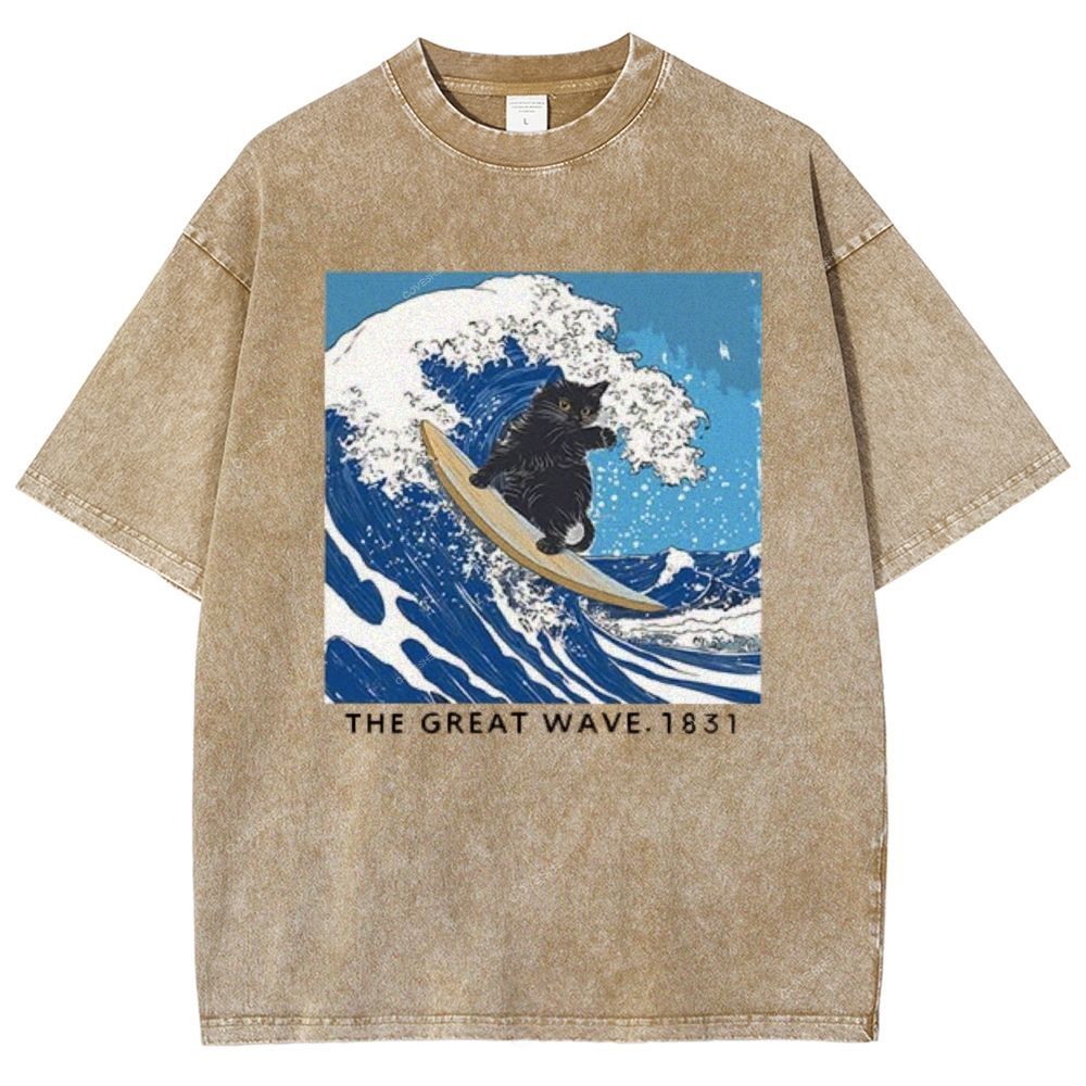 Unisex The Great Wave Printed Washed Tee
