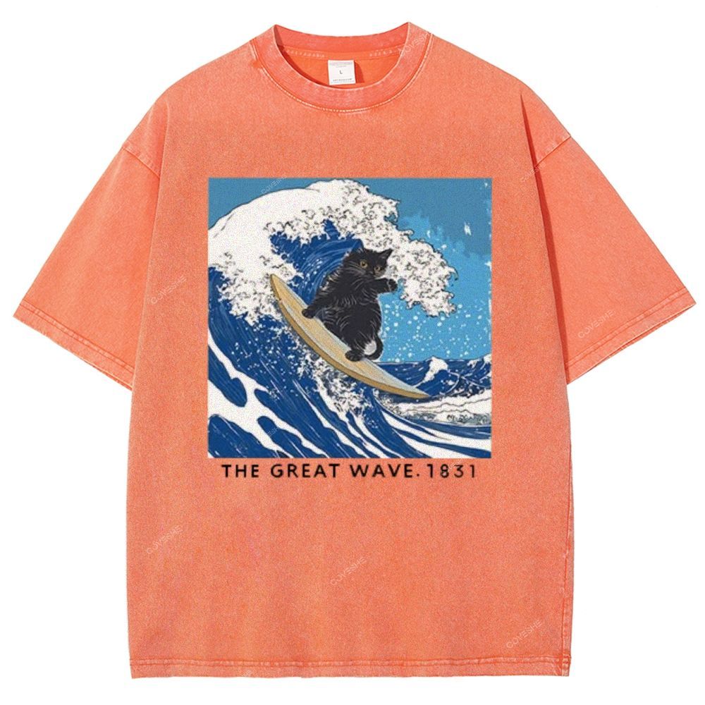 Unisex The Great Wave Printed Washed Tee