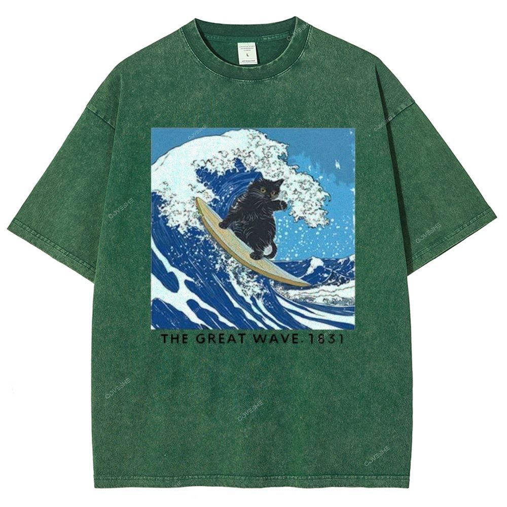 Unisex The Great Wave Printed Washed Tee