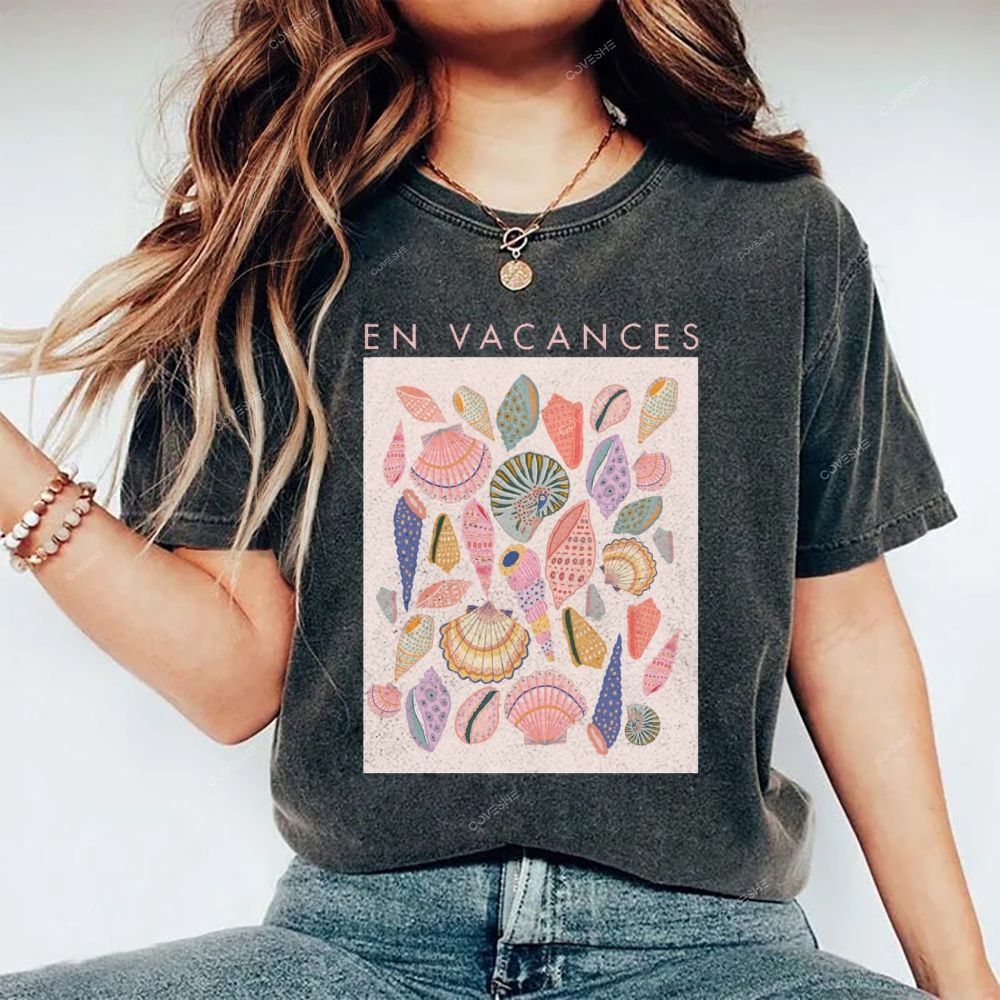 Unisex Colorful Shells Printed Washed Tee