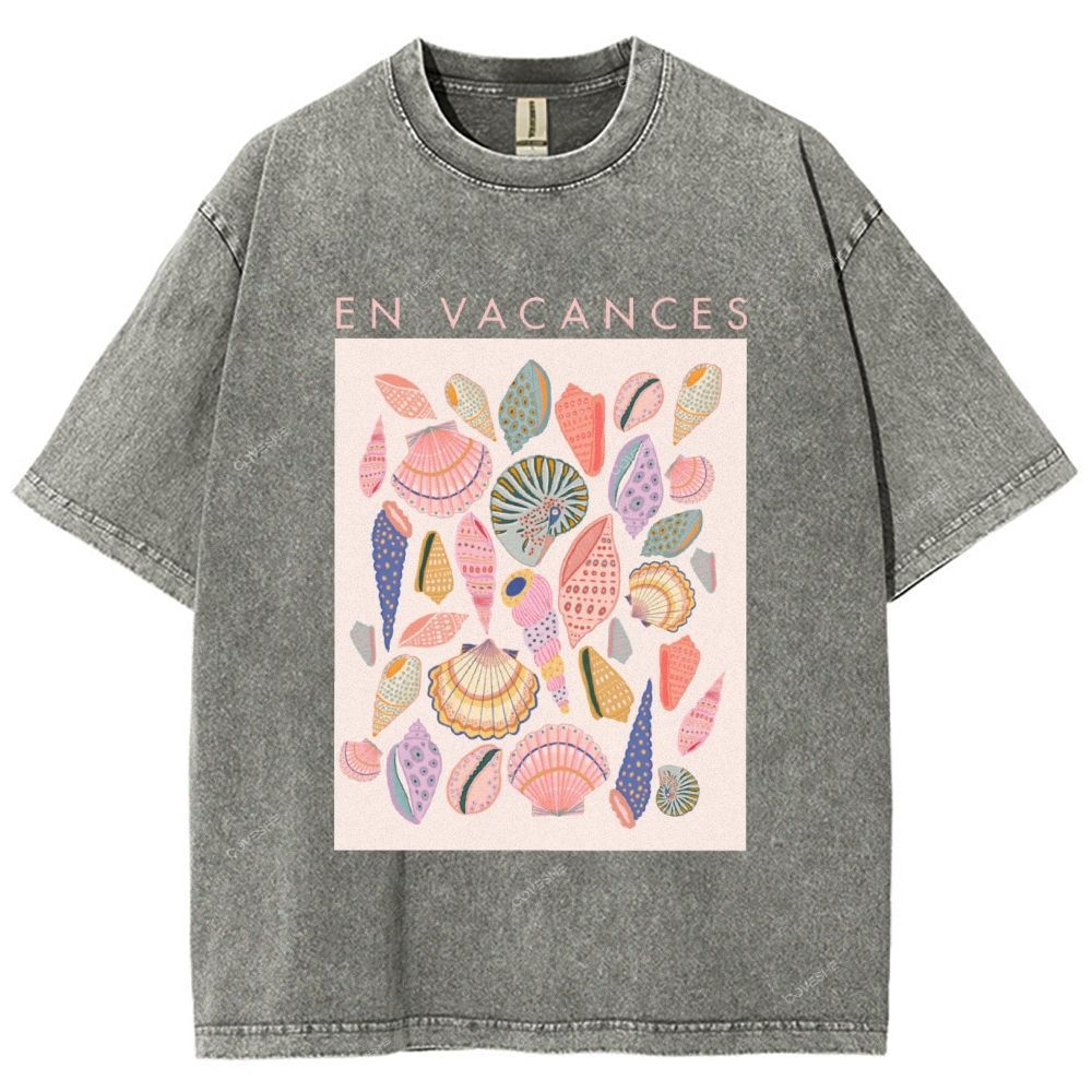 Unisex Colorful Shells Printed Washed Tee