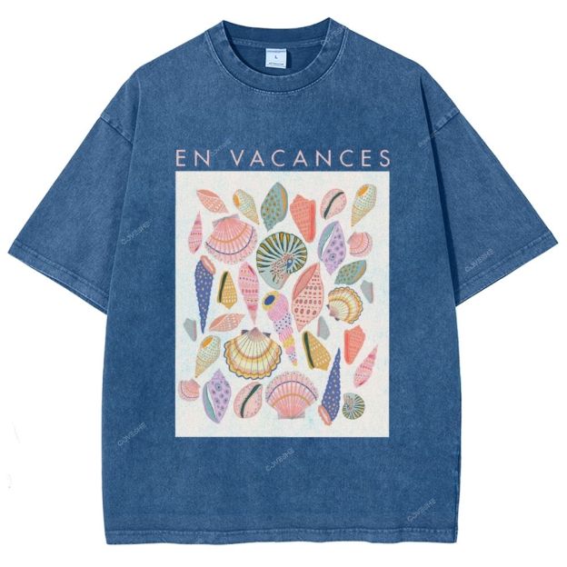 Unisex Colorful Shells Printed Washed Tee