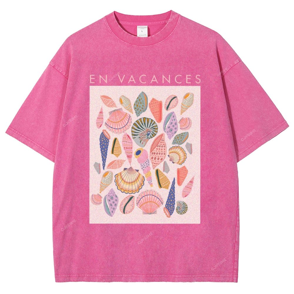 Unisex Colorful Shells Printed Washed Tee