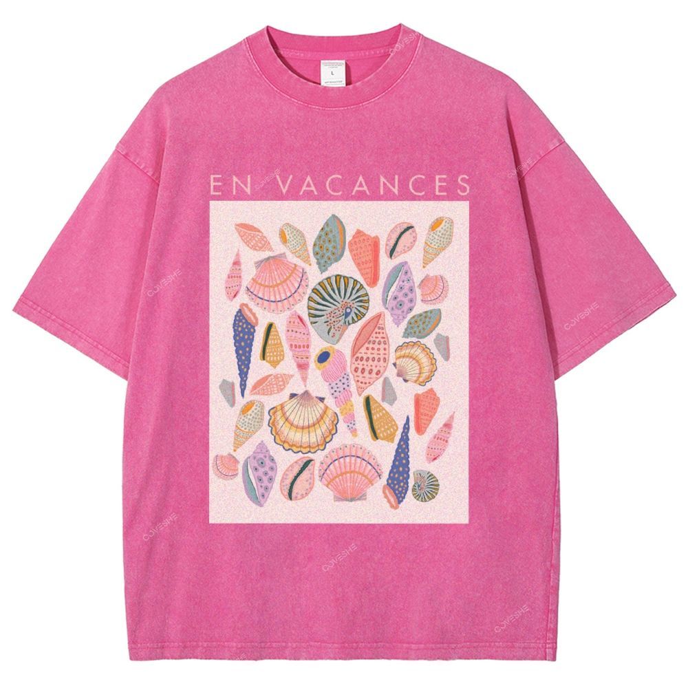 Unisex Colorful Shells Printed Washed Tee