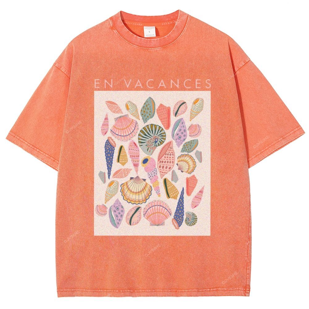 Unisex Colorful Shells Printed Washed Tee