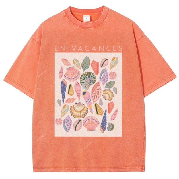 Unisex Colorful Shells Printed Washed Tee