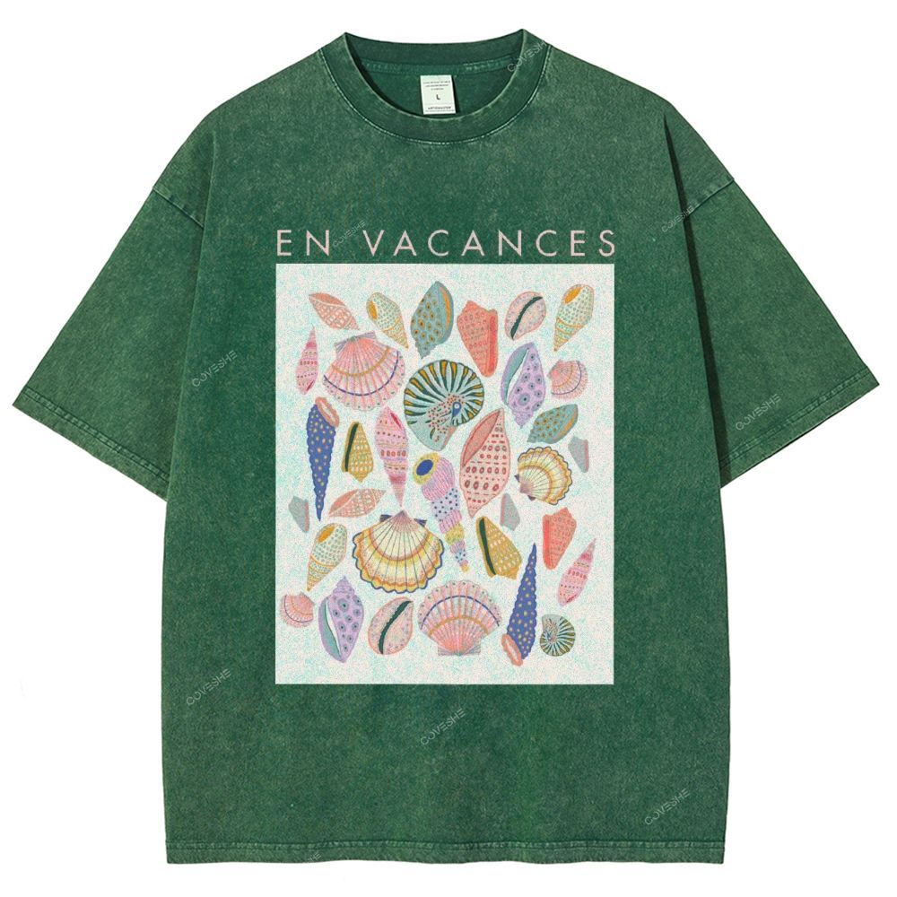 Unisex Colorful Shells Printed Washed Tee