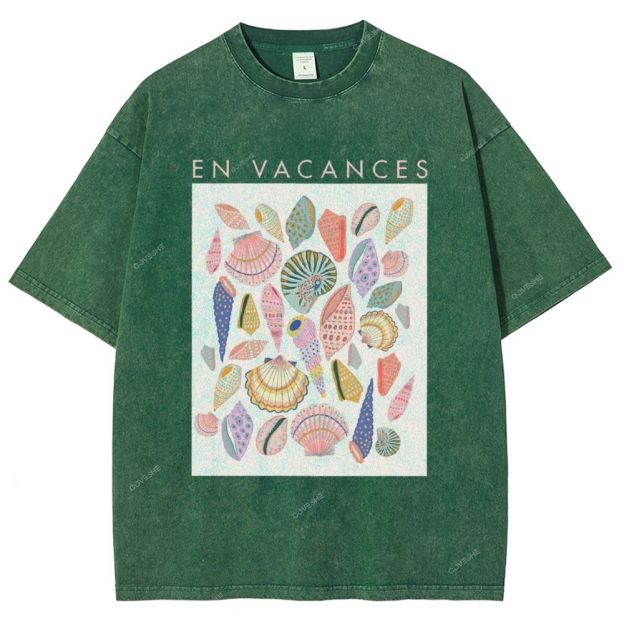 Unisex Colorful Shells Printed Washed Tee