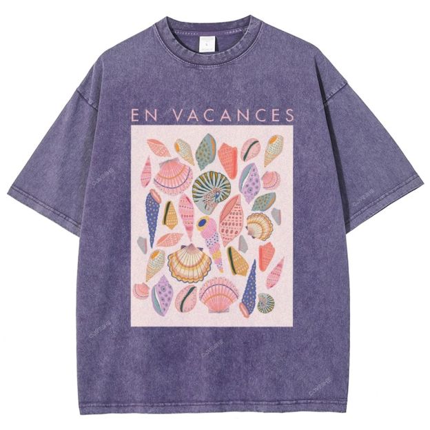 Unisex Colorful Shells Printed Washed Tee