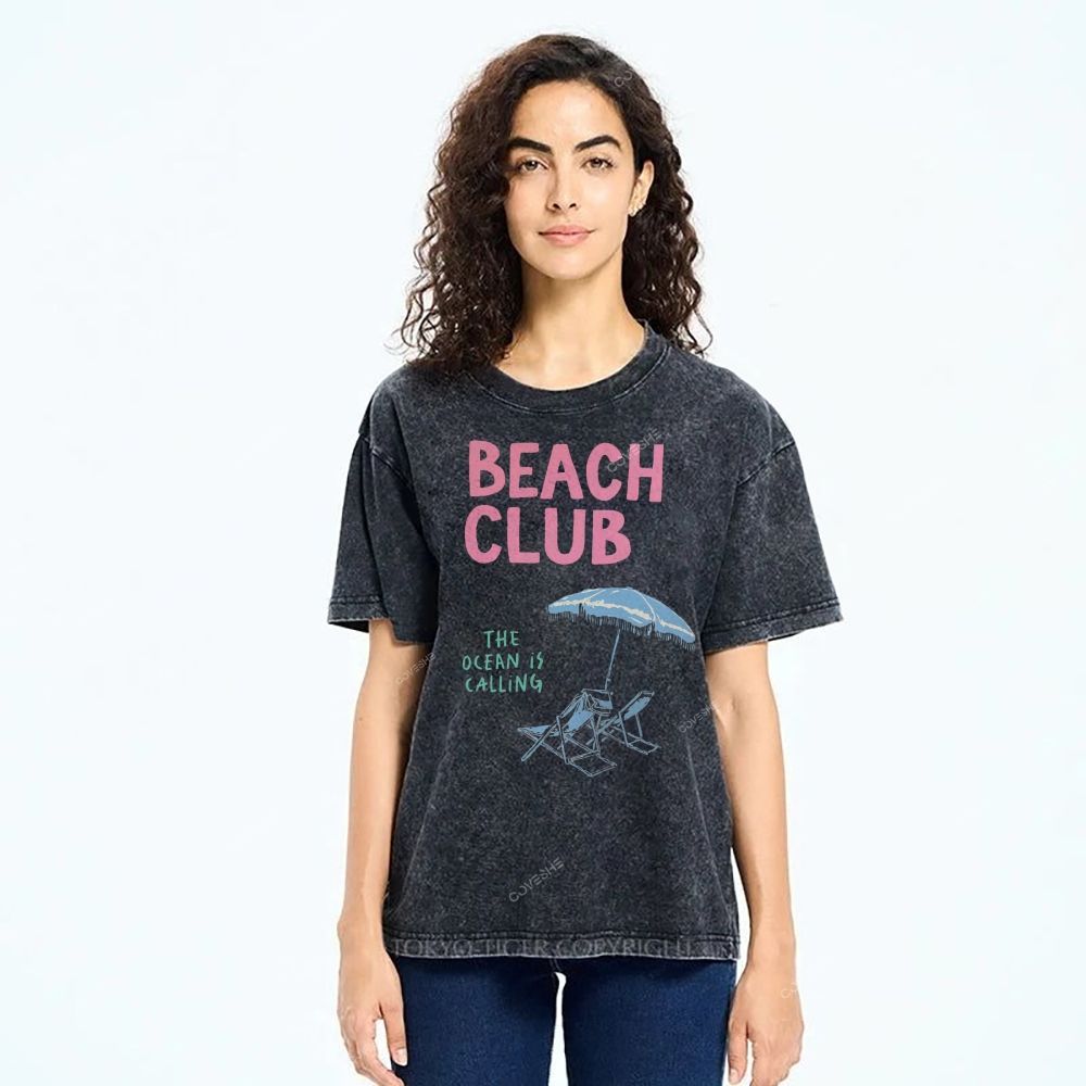 Unisex Beach Club Printed Washed Tee