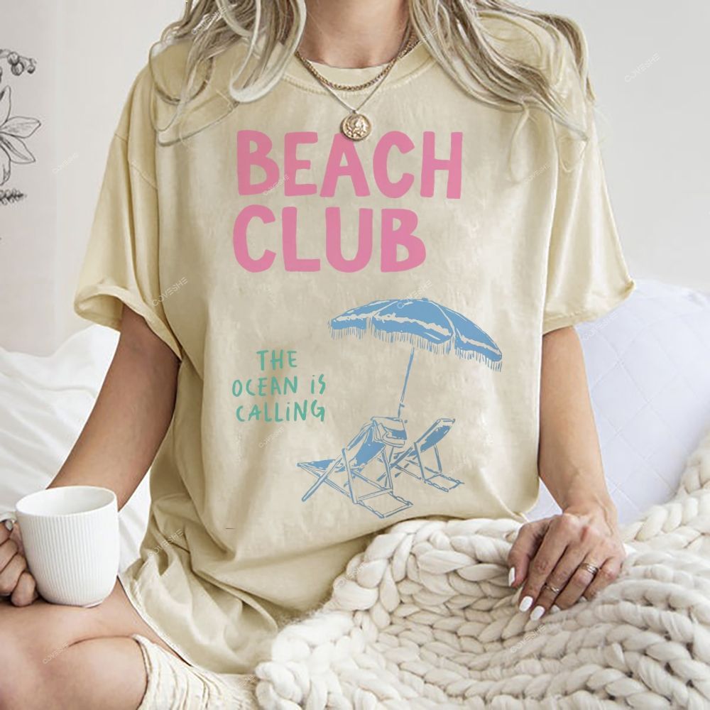 Unisex Beach Club Printed Washed Tee