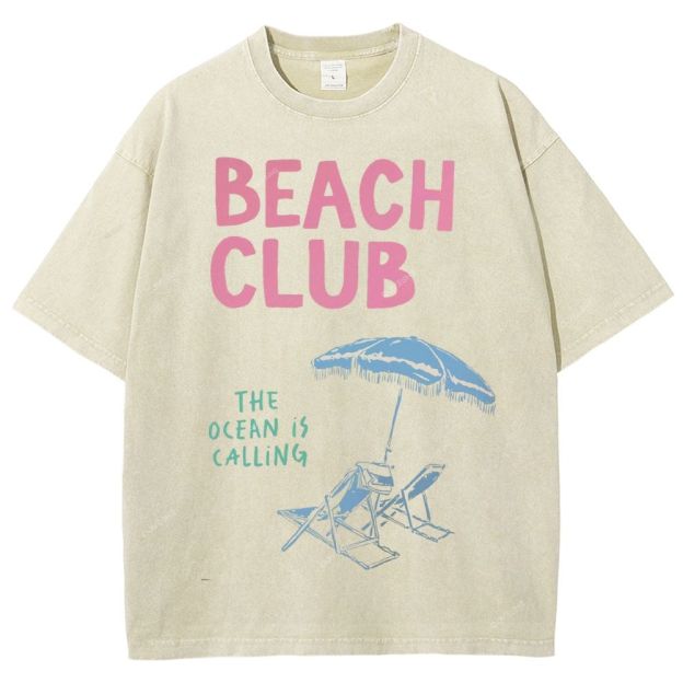 Unisex Beach Club Printed Washed Tee