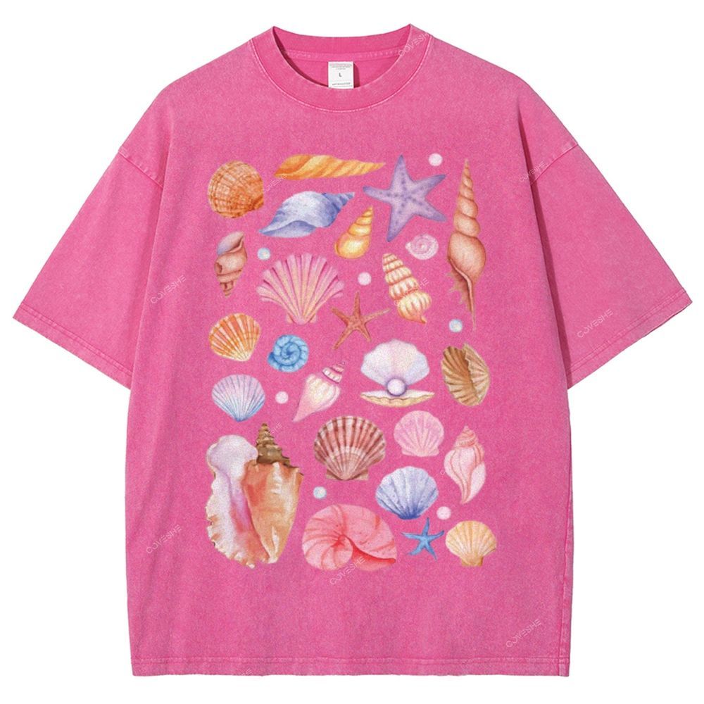 Unisex Colorful Shells Printed Washed Tee