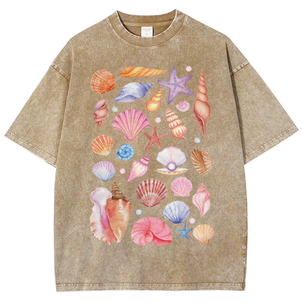 Unisex Colorful Shells Printed Washed Tee