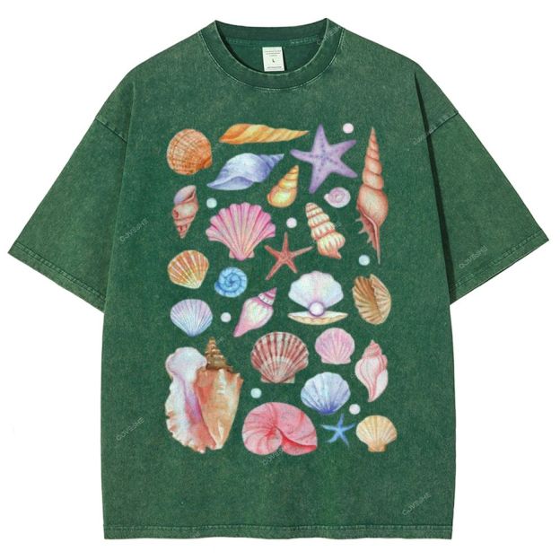 Unisex Colorful Shells Printed Washed Tee