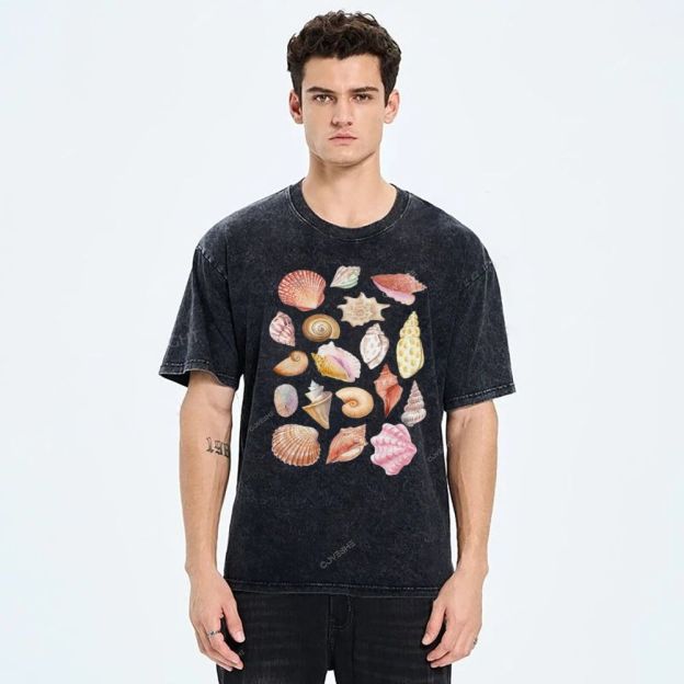 Unisex Colorful Shells Printed Washed Tee