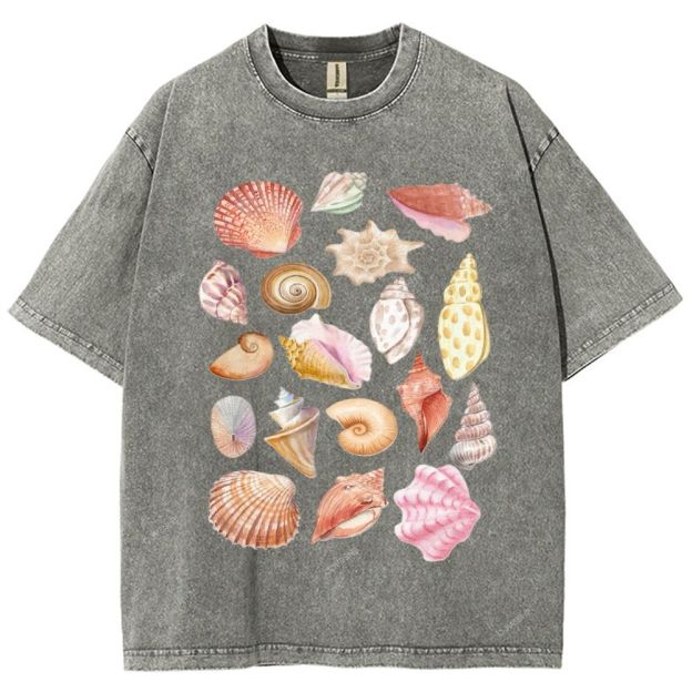 Unisex Colorful Shells Printed Washed Tee