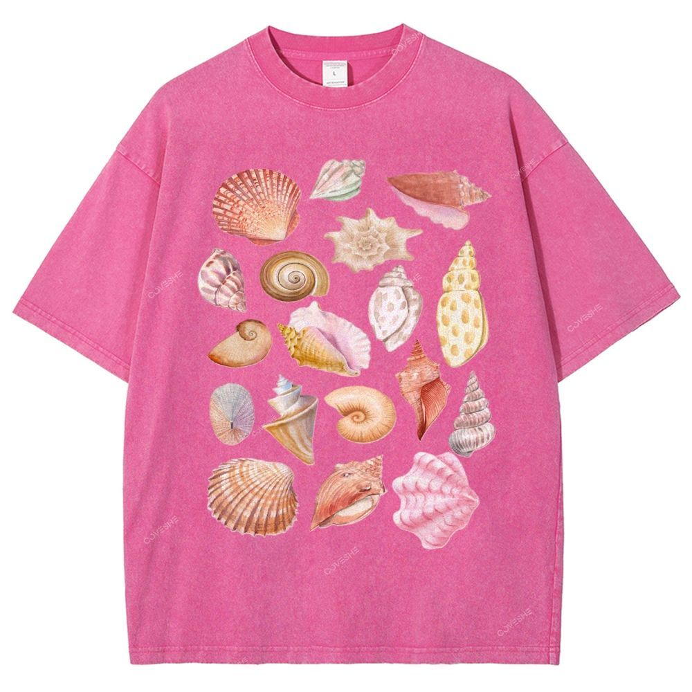 Unisex Colorful Shells Printed Washed Tee