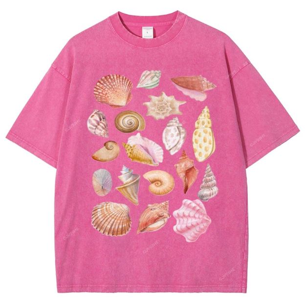 Unisex Colorful Shells Printed Washed Tee
