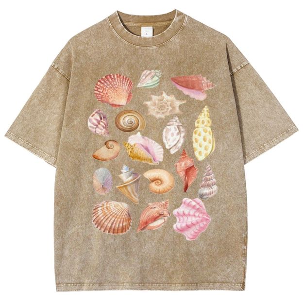 Unisex Colorful Shells Printed Washed Tee